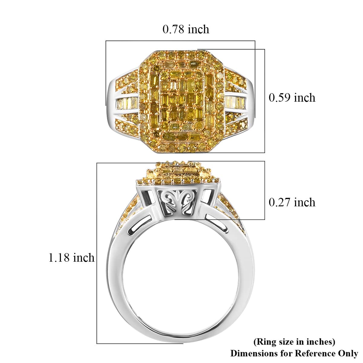 Yellow Diamond 1.00 ctw Art Deco Ring in Rhodium Over Sterling Silver (Size 8.0) image number 5