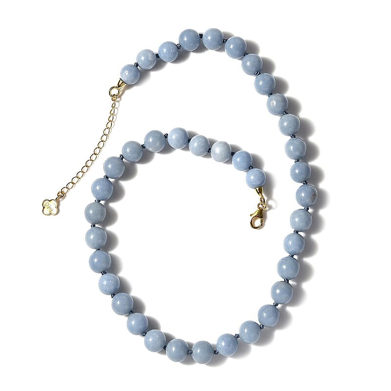 D'Joy Angelite Beaded Graduated Necklace 18-20 Inches in Vermeil Yellow Gold Over Sterling Silver 300.00 ctw