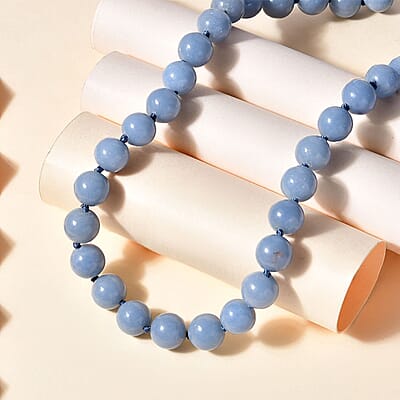 D'Joy Angelite Beaded Graduated Necklace 18-20 Inches in Vermeil Yellow Gold Over Sterling Silver 300.00 ctw