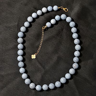 D'Joy Angelite Beaded Graduated Necklace 18-20 Inches in Vermeil Yellow Gold Over Sterling Silver 300.00 ctw