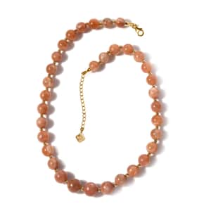 D'Joy Peach Moonstone Beaded Graduation Necklace 18-20 Inches in Vermeil Yellow Gold Over Sterling Silver 292.90 ctw