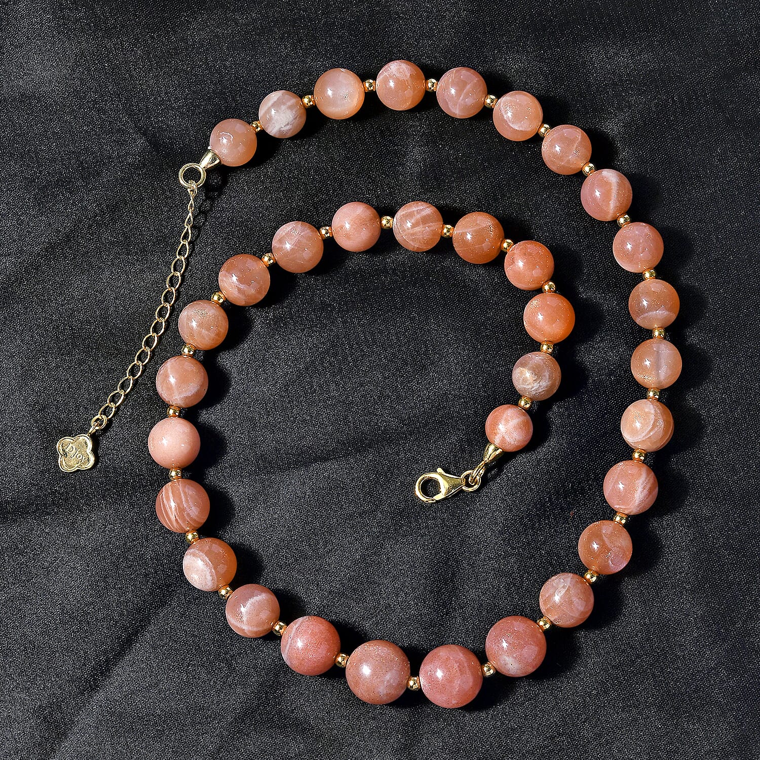 D'Joy Peach Moonstone Beaded Graduation Necklace 18-20 Inches in Vermeil Yellow Gold Over Sterling Silver 292.90 ctw