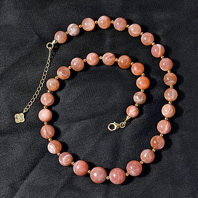 D'Joy Peach Moonstone Beaded Graduation Necklace 18-20 Inches in Vermeil Yellow Gold Over Sterling Silver 292.90 ctw