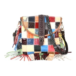 Chaos Collection Multicolor Square Crocodile Embossed RFID Protected Genuine Leather Crossbody Bag with Tassel and Shoulder Strap