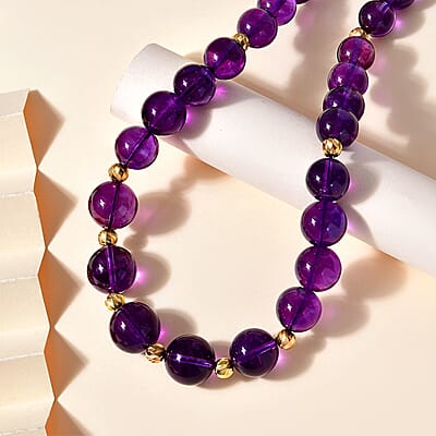 D'Joy African Amethyst 7-16mm Beaded Graduation Necklace 18-20 Inches in Vermeil Yellow Gold Over Sterling Silver 416.00 ctw