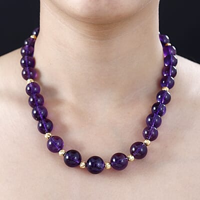 D'Joy African Amethyst 7-16mm Beaded Graduation Necklace 18-20 Inches in Vermeil Yellow Gold Over Sterling Silver 416.00 ctw