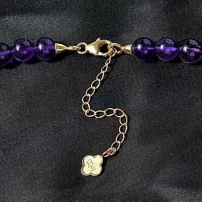 D'Joy African Amethyst 7-16mm Beaded Graduation Necklace 18-20 Inches in Vermeil Yellow Gold Over Sterling Silver 416.00 ctw