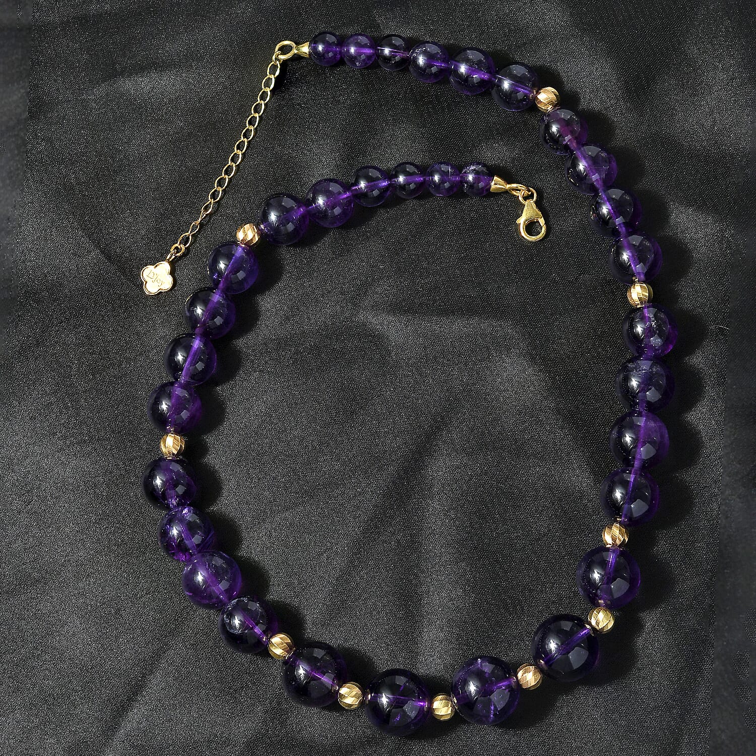 D'Joy African Amethyst 7-16mm Beaded Graduation Necklace 18-20 Inches in Vermeil Yellow Gold Over Sterling Silver 416.00 ctw