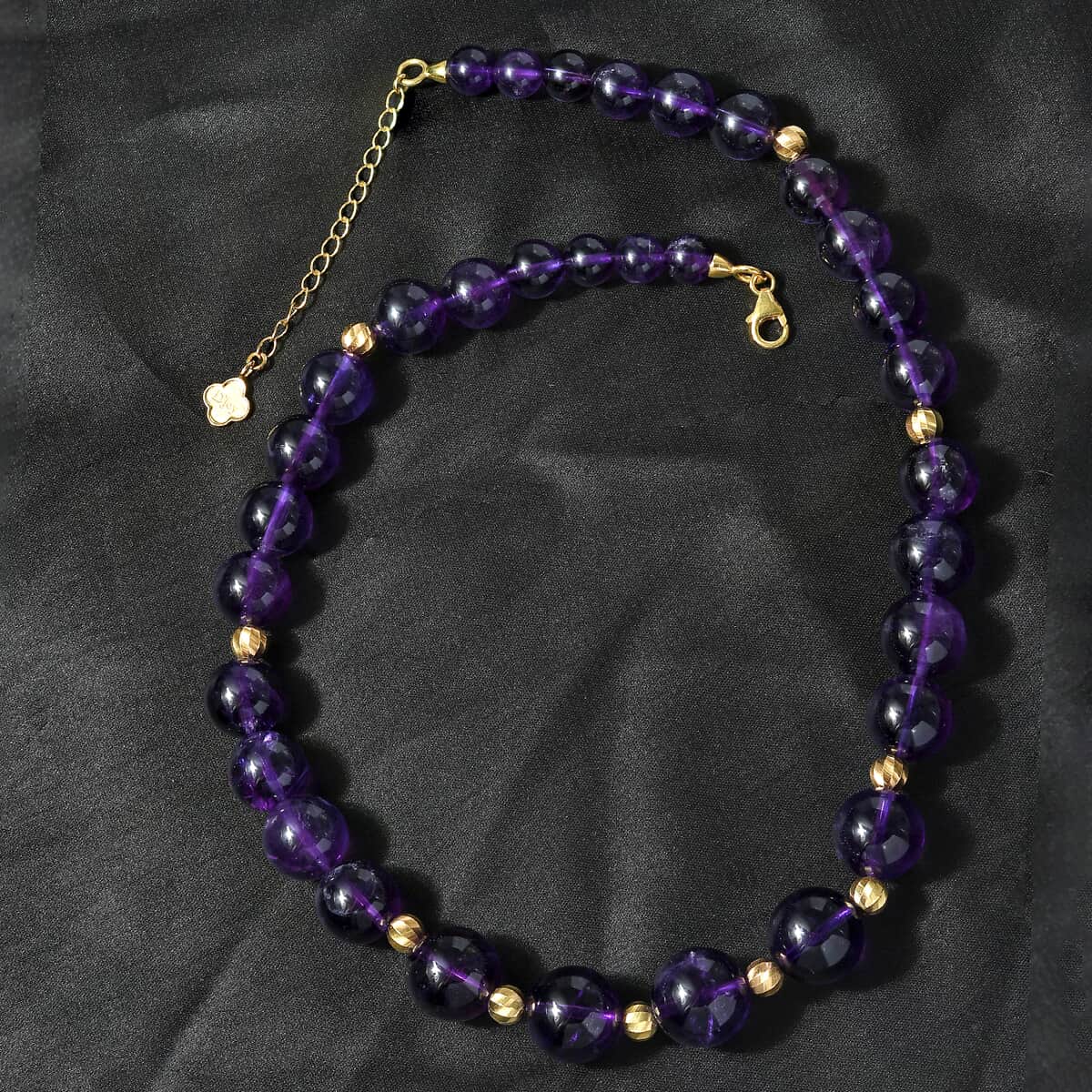 D'Joy African Amethyst 7-16mm Beaded Graduation Necklace 18-20 Inches in Vermeil Yellow Gold Over Sterling Silver 416.00 ctw image number 4