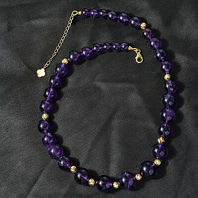 D'Joy African Amethyst 7-16mm Beaded Graduation Necklace 18-20 Inches in Vermeil Yellow Gold Over Sterling Silver 416.00 ctw