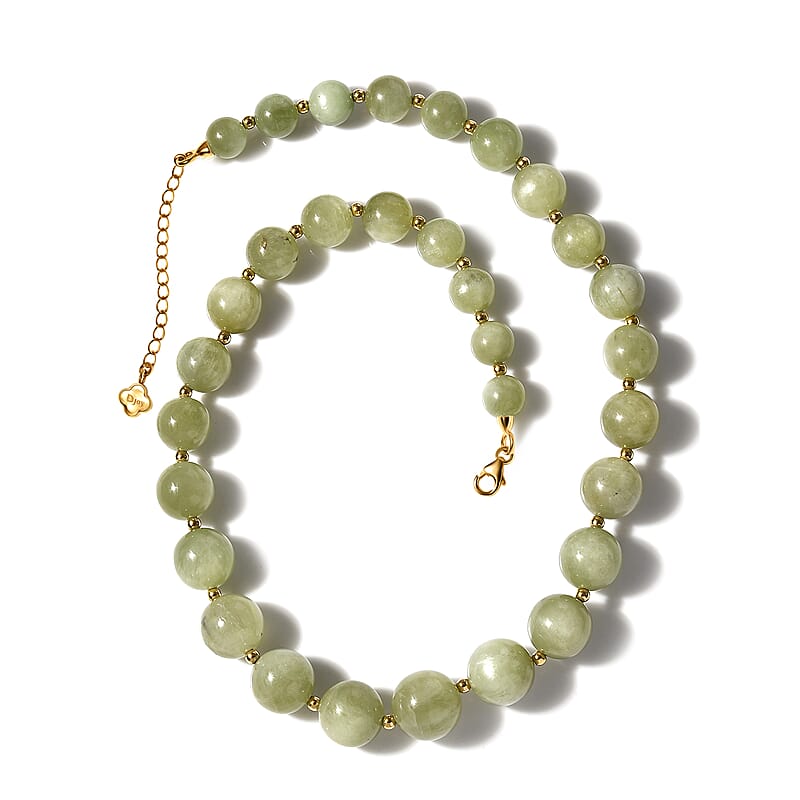 Green Kunzite Beaded Graduated Necklace 18-20 Inches in Vermeil Yellow Gold Over Sterling Silver 375.00 ctw
