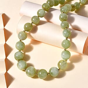 Green Kunzite Beaded Graduated Necklace 18-20 Inches in Vermeil Yellow Gold Over Sterling Silver 375.00 ctw