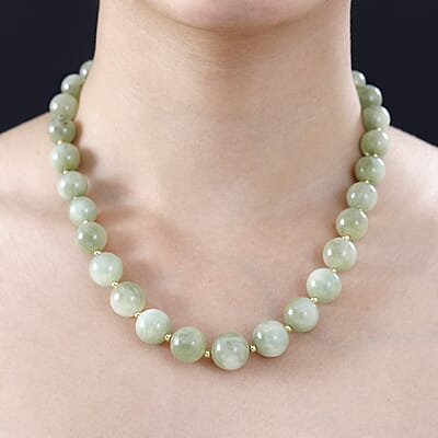 Green Kunzite Beaded Graduated Necklace 18-20 Inches in Vermeil Yellow Gold Over Sterling Silver 375.00 ctw