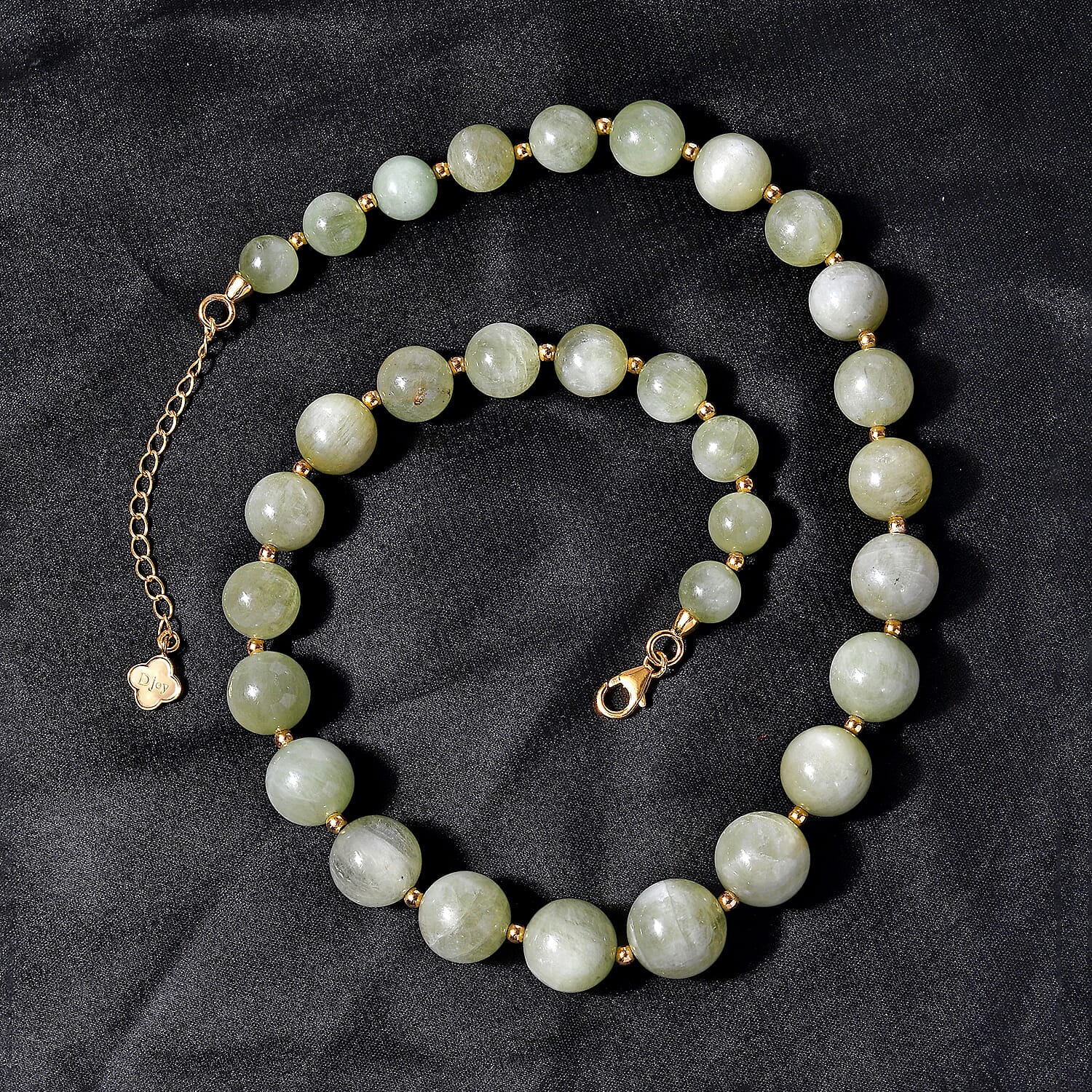 Green Kunzite Beaded Graduated Necklace 18-20 Inches in Vermeil Yellow Gold Over Sterling Silver 375.00 ctw