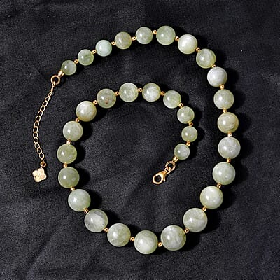 Green Kunzite Beaded Graduated Necklace 18-20 Inches in Vermeil Yellow Gold Over Sterling Silver 375.00 ctw