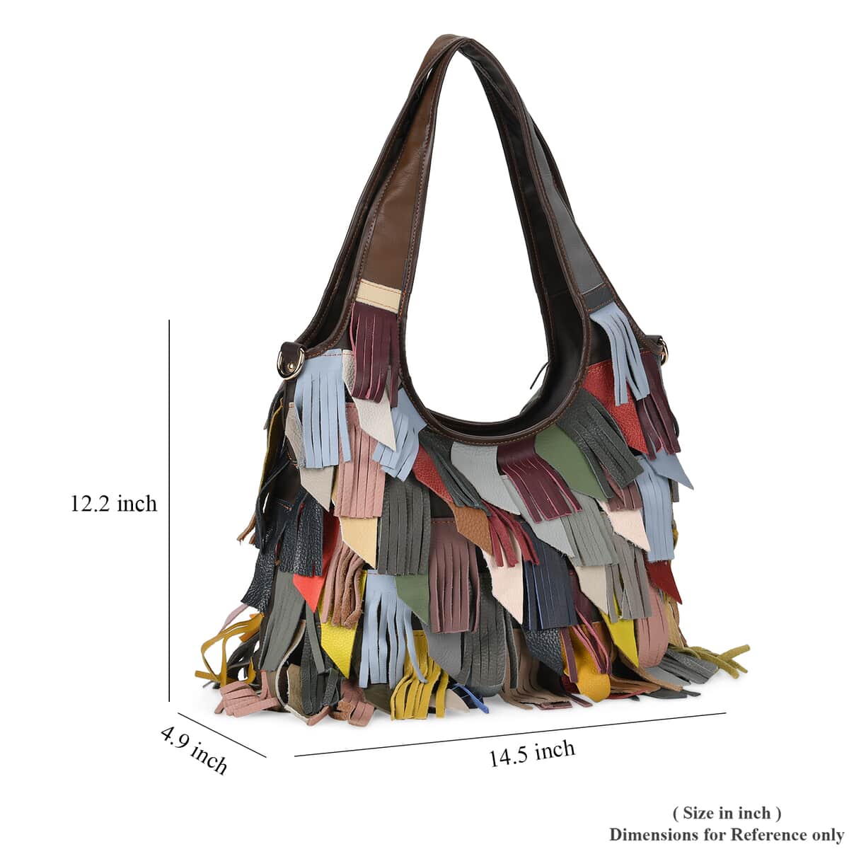 Chaos By Elsie Multi Color Genuine Leather Fringe Hobo Bag with Detachable Shoulder Strap image number 6