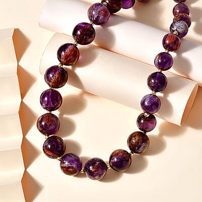 D'Joy Cacoxenite Beaded Graduated Necklace 18-20 Inches in Vermeil Yellow Gold Over Sterling Silver 533.30 ctw