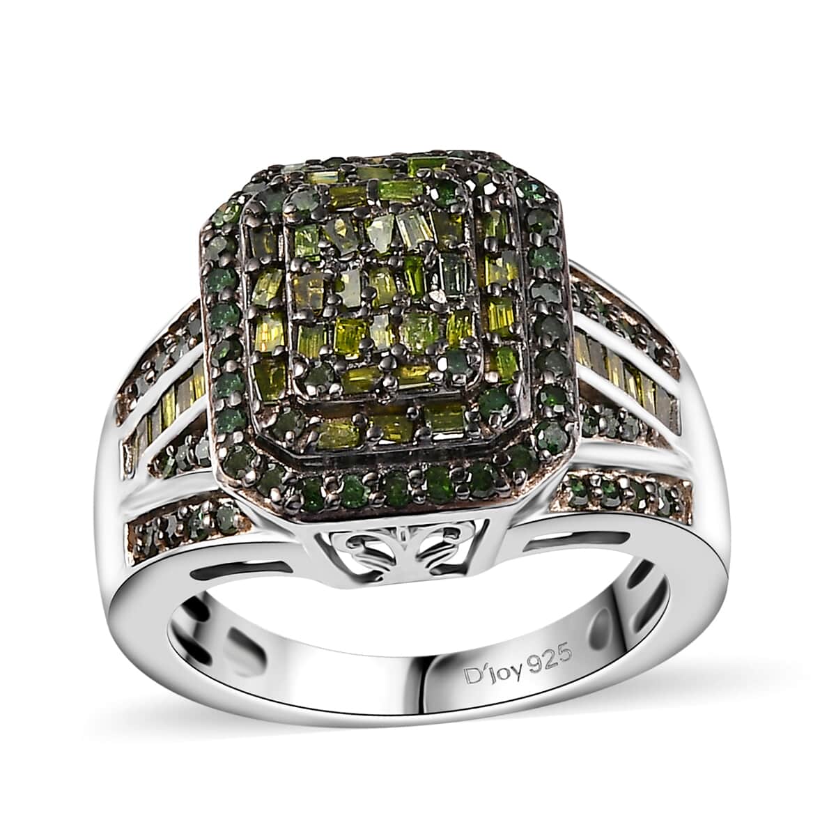 Green Diamond 1.00 ctw Art Deco Ring in Rhodium Over Sterling Silver (Size 7.0) image number 0