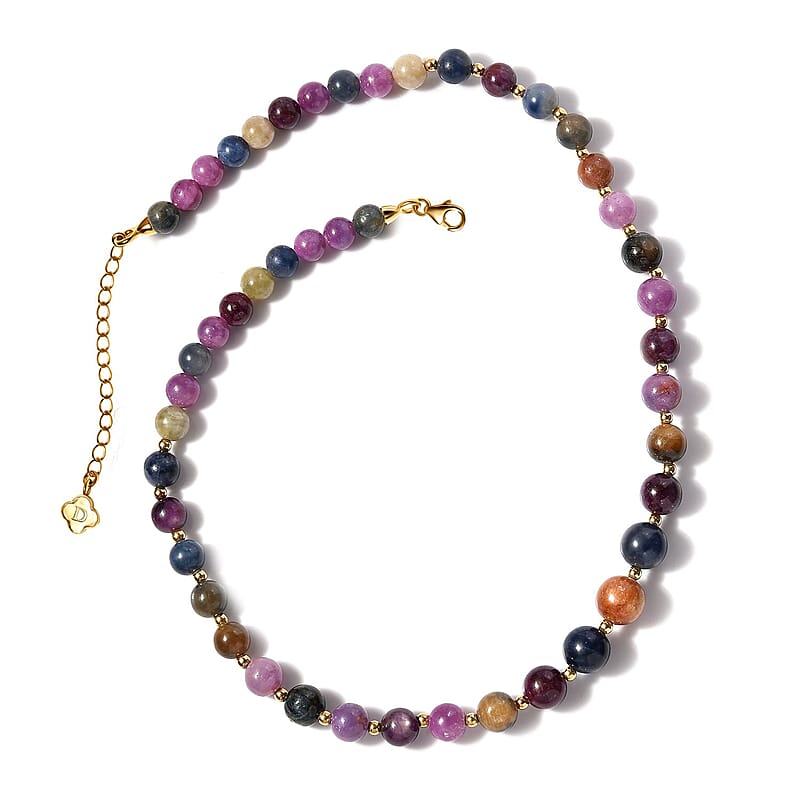 D'Joy Multi Sapphire Beaded Graduated Necklace 18-20 Inches in Vermeil Yellow Gold Over Sterling Silver 250.00 ctw