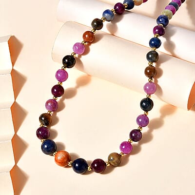 D'Joy Multi Sapphire Beaded Graduated Necklace 18-20 Inches in Vermeil Yellow Gold Over Sterling Silver 250.00 ctw