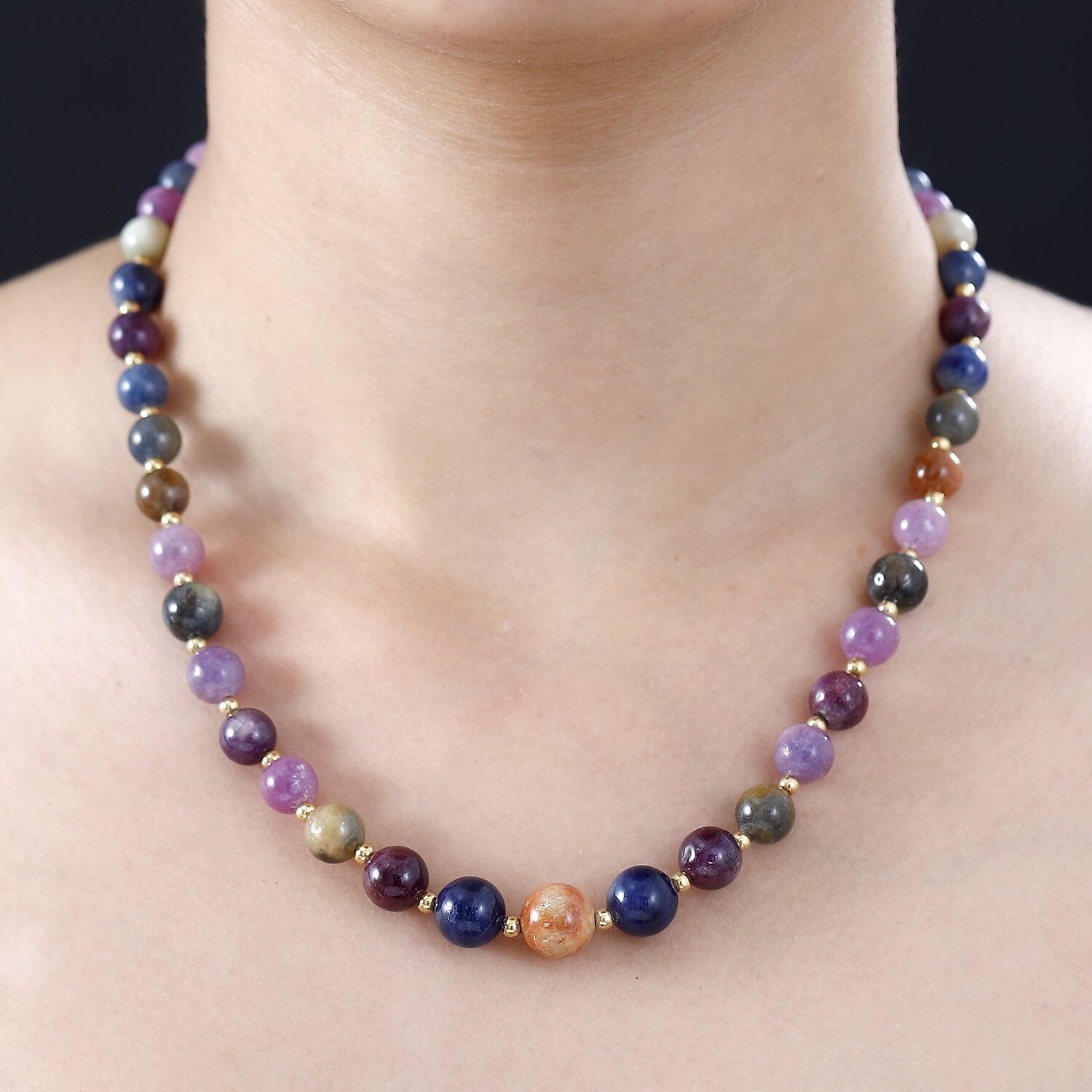 D'Joy Multi Sapphire Beaded Graduated Necklace 18-20 Inches in Vermeil Yellow Gold Over Sterling Silver 250.00 ctw