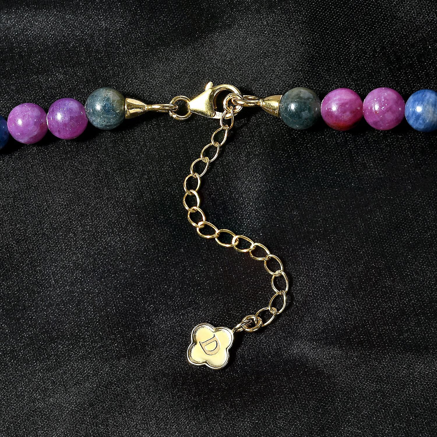 D'Joy Multi Sapphire Beaded Graduated Necklace 18-20 Inches in Vermeil Yellow Gold Over Sterling Silver 250.00 ctw