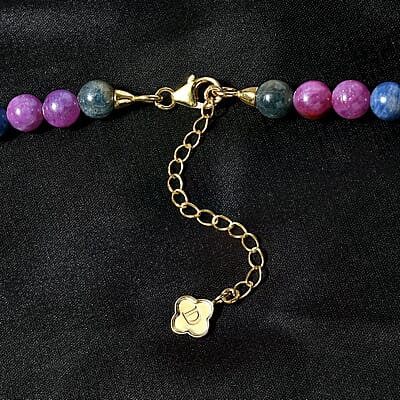 D'Joy Multi Sapphire Beaded Graduated Necklace 18-20 Inches in Vermeil Yellow Gold Over Sterling Silver 250.00 ctw