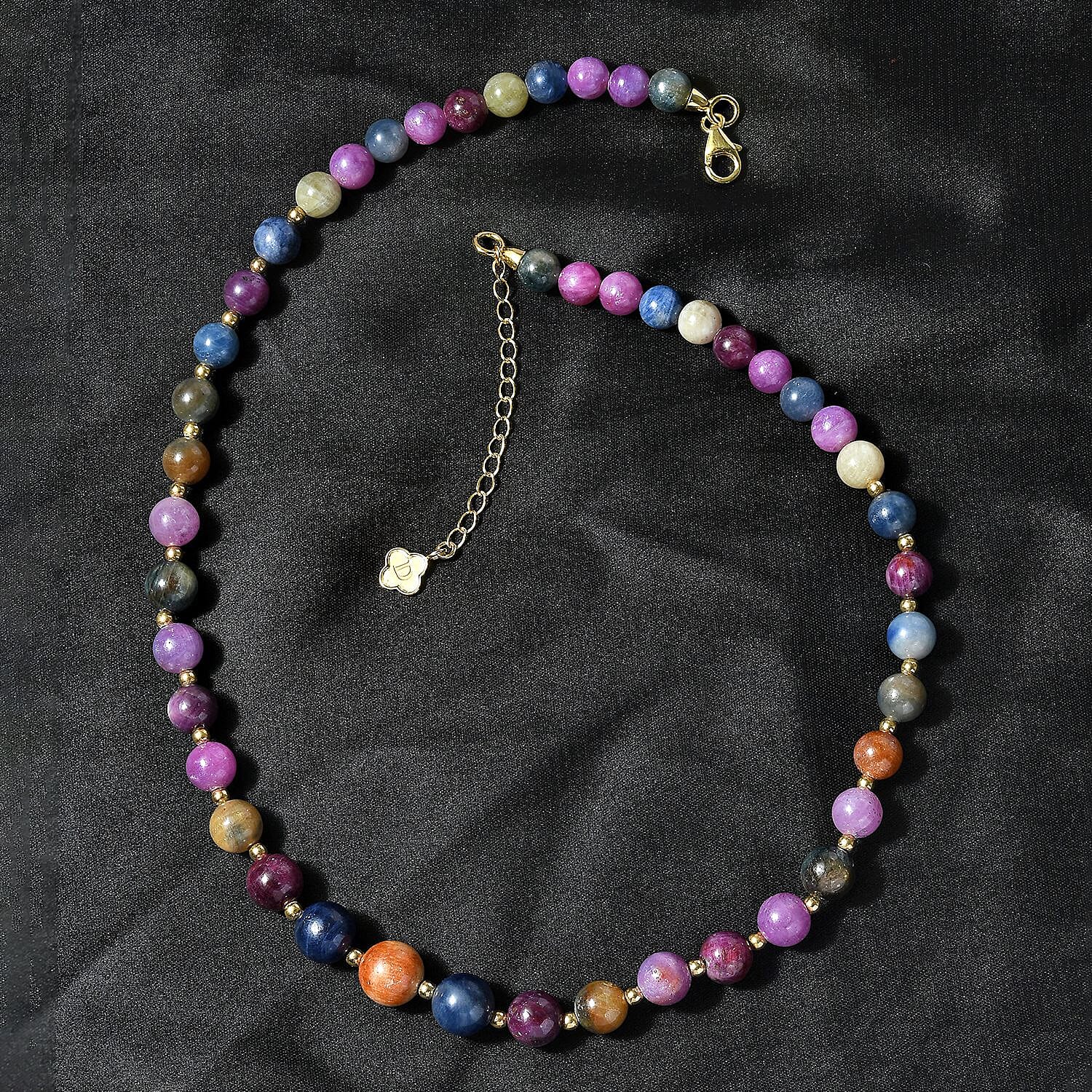 D'Joy Multi Sapphire Beaded Graduated Necklace 18-20 Inches in Vermeil Yellow Gold Over Sterling Silver 250.00 ctw