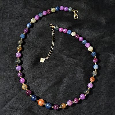 D'Joy Multi Sapphire Beaded Graduated Necklace 18-20 Inches in Vermeil Yellow Gold Over Sterling Silver 250.00 ctw