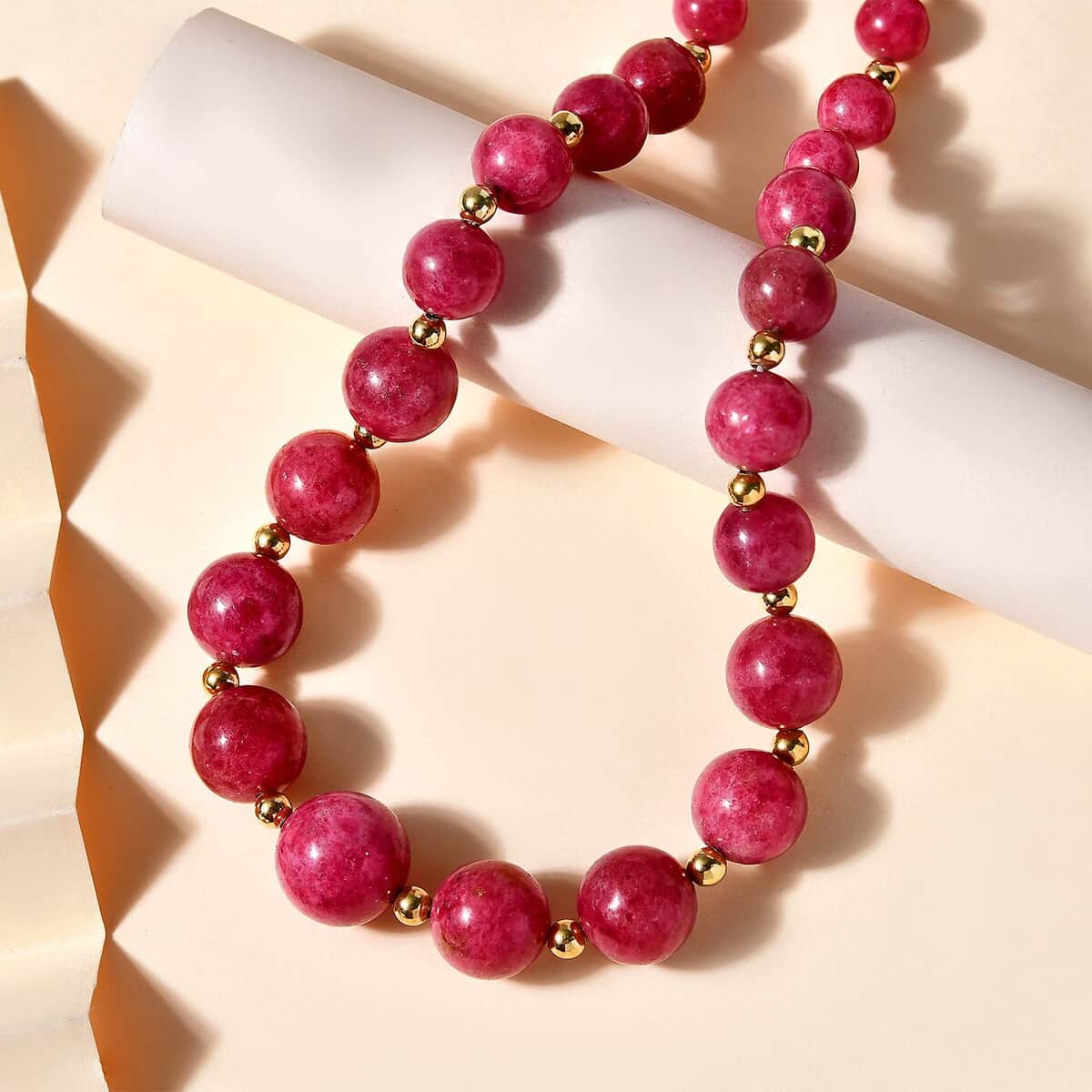 JCK Deal D'Joy Rhodonite Beaded Necklace 18-20 Inches in Vermeil Yellow Gold Over Sterling Silver 330.00 ctw image number 1