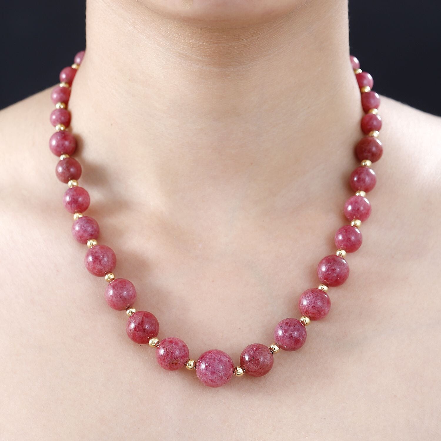 Rhodonite Beaded Necklace 18-20 Inches in Vermeil Yellow Gold Over Sterling Silver 330.00 ctw