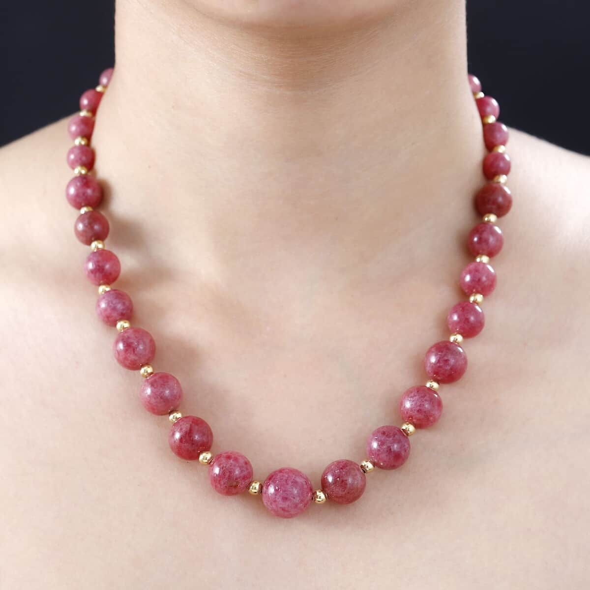 JCK Deal D'Joy Rhodonite Beaded Necklace 18-20 Inches in Vermeil Yellow Gold Over Sterling Silver 330.00 ctw image number 2