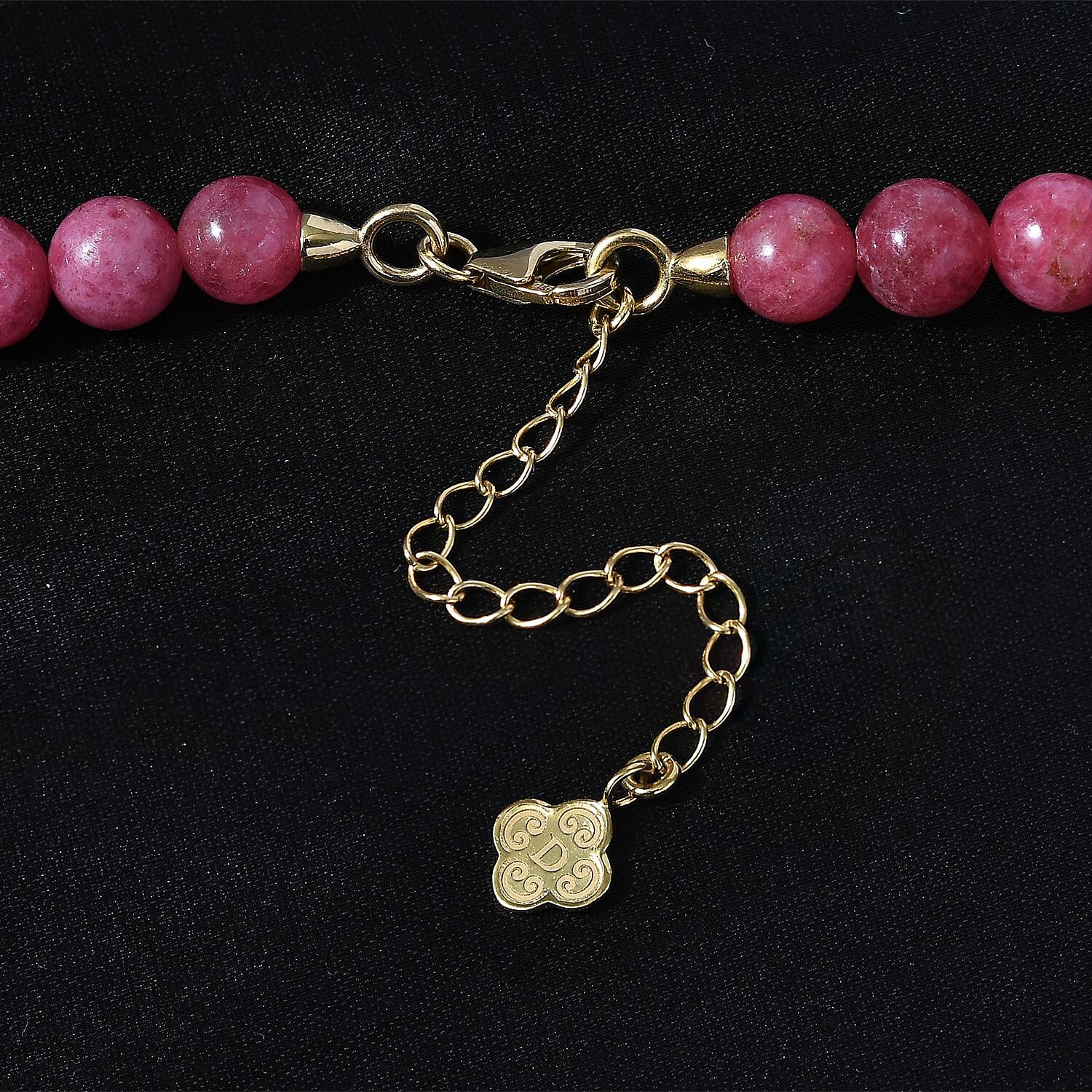 Rhodonite Beaded Necklace 18-20 Inches in Vermeil Yellow Gold Over Sterling Silver 330.00 ctw