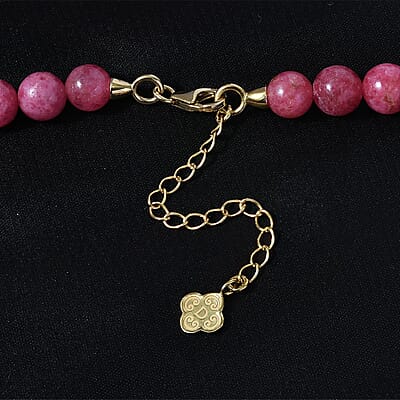 Rhodonite Beaded Necklace 18-20 Inches in Vermeil Yellow Gold Over Sterling Silver 330.00 ctw