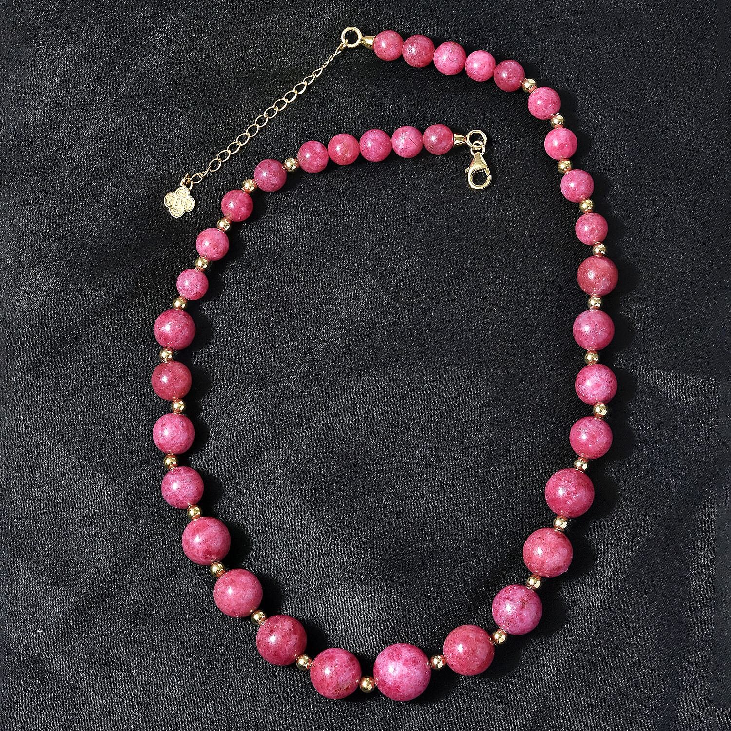Rhodonite Beaded Necklace 18-20 Inches in Vermeil Yellow Gold Over Sterling Silver 330.00 ctw
