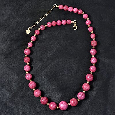Rhodonite Beaded Necklace 18-20 Inches in Vermeil Yellow Gold Over Sterling Silver 330.00 ctw