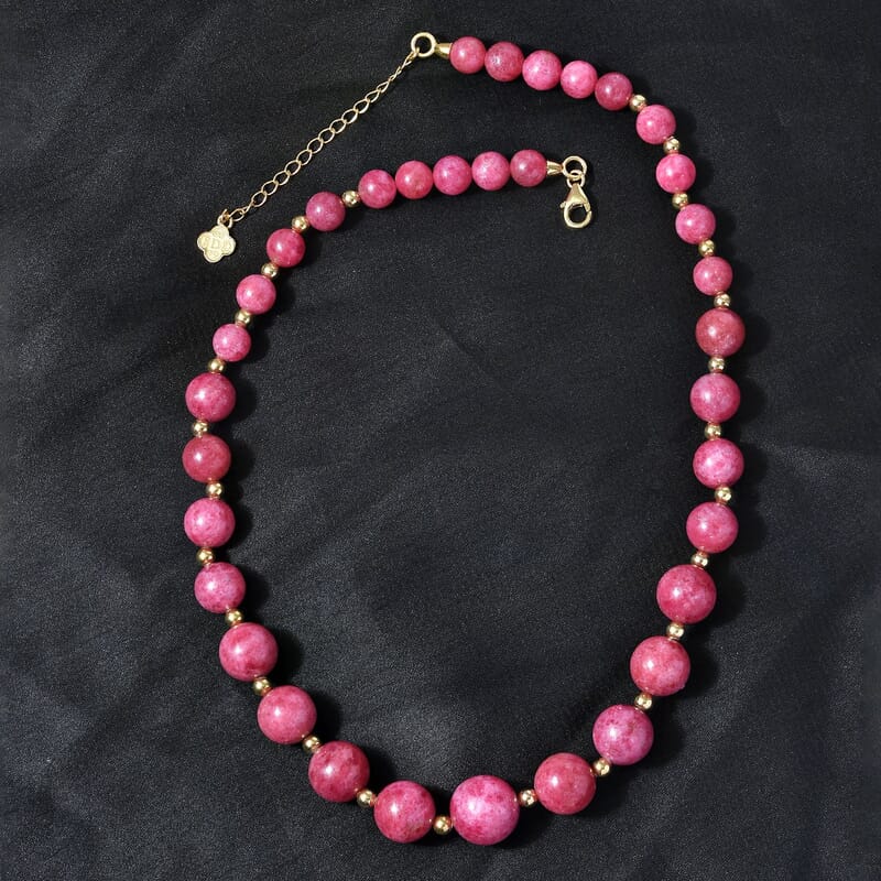 Rhodonite Beaded Necklace 18-20 Inches in Vermeil Yellow Gold Over Sterling Silver 330.00 ctw
