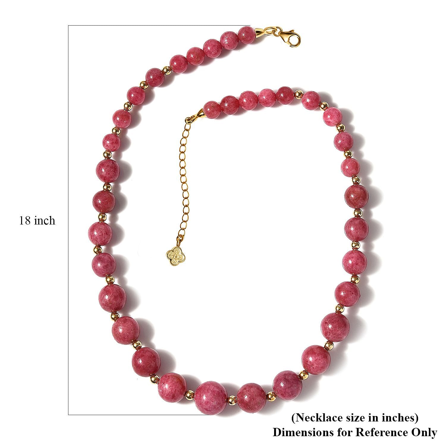 Rhodonite Beaded Necklace 18-20 Inches in Vermeil Yellow Gold Over Sterling Silver 330.00 ctw