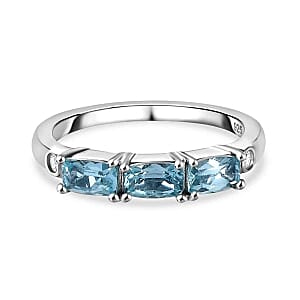 Paraiba Apatite and Moissanite 0.89 ctw Band Ring in Platinum Over Sterling Silver (Size 8)