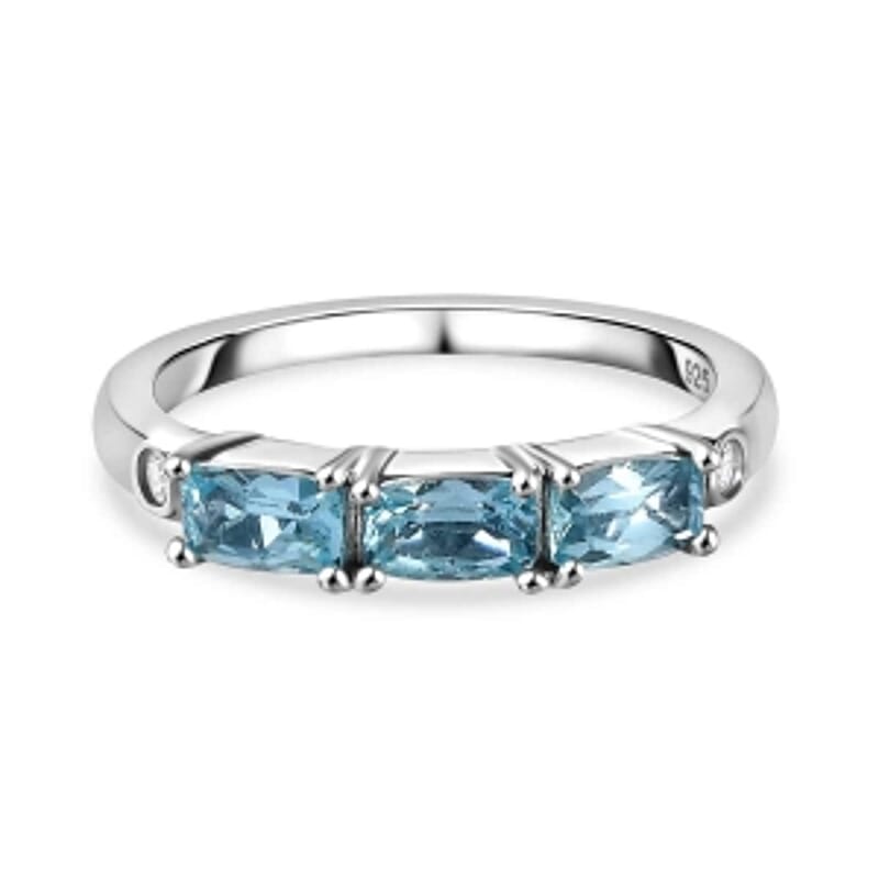 Paraiba Apatite and Moissanite 0.89 ctw Band Ring in Platinum Over Sterling Silver (Size 8)