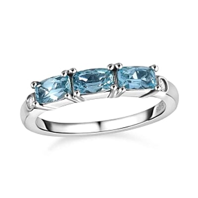 Paraiba Apatite and Moissanite 0.89 ctw Band Ring in Platinum Over Sterling Silver (Size 8)
