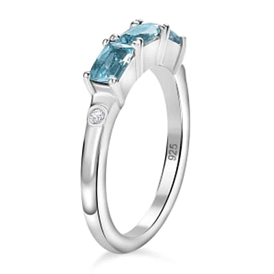 Paraiba Apatite and Moissanite 0.89 ctw Band Ring in Platinum Over Sterling Silver (Size 8)