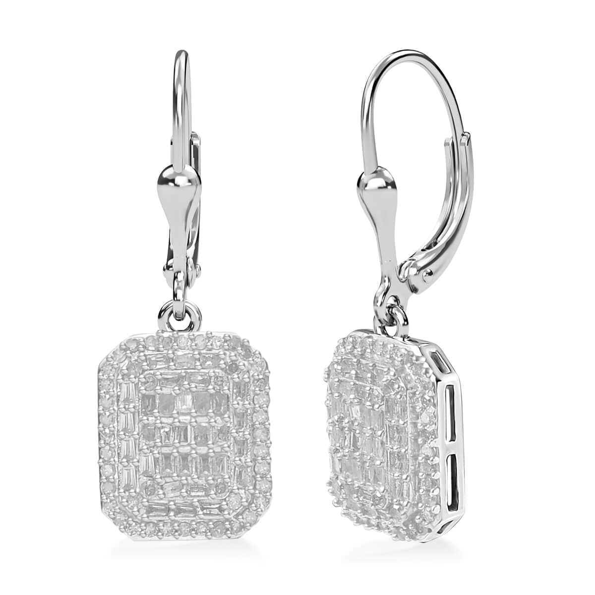 Diamond Lever Back Earrings in Rhodium Over Sterling Silver 1.00 ctw image number 0