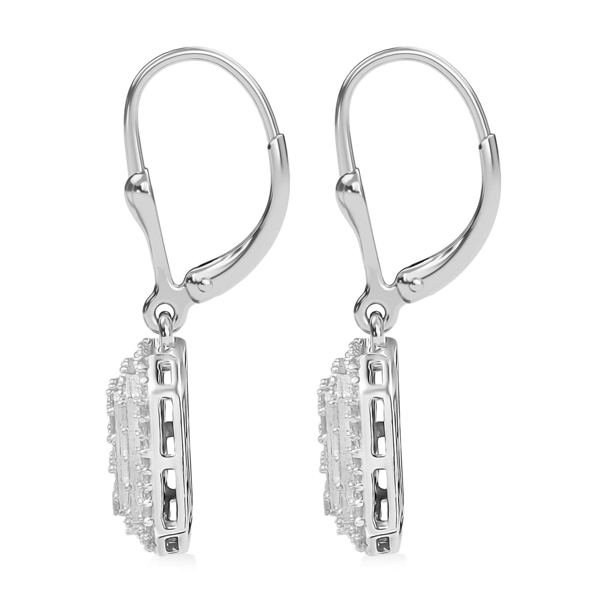 Diamond Lever Back Earrings in Rhodium Over Sterling Silver 1.00 ctw image number 3