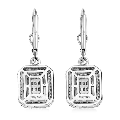 Diamond Lever Back Earrings in Rhodium Over Sterling Silver 1.00 ctw