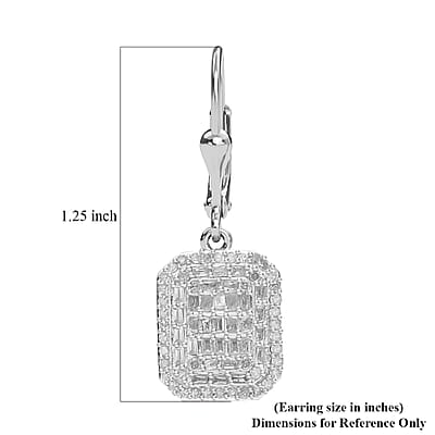 Diamond Lever Back Earrings in Rhodium Over Sterling Silver 1.00 ctw
