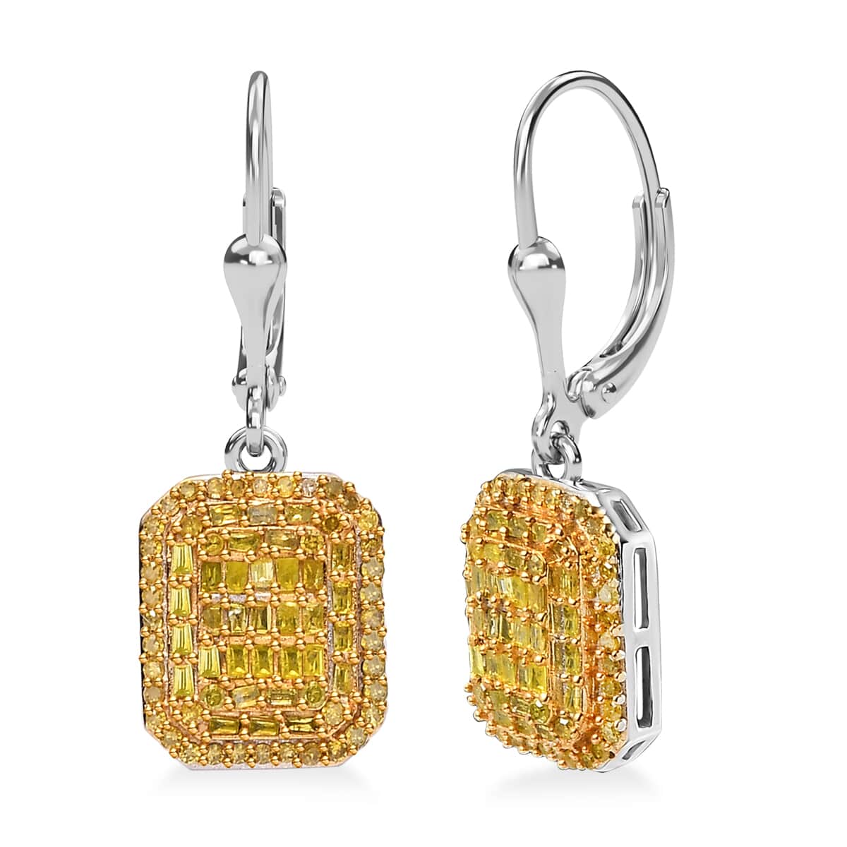 Yellow Diamond 1.00 ctw Lever Back Earrings in Rhodium Over Sterling Silver image number 0