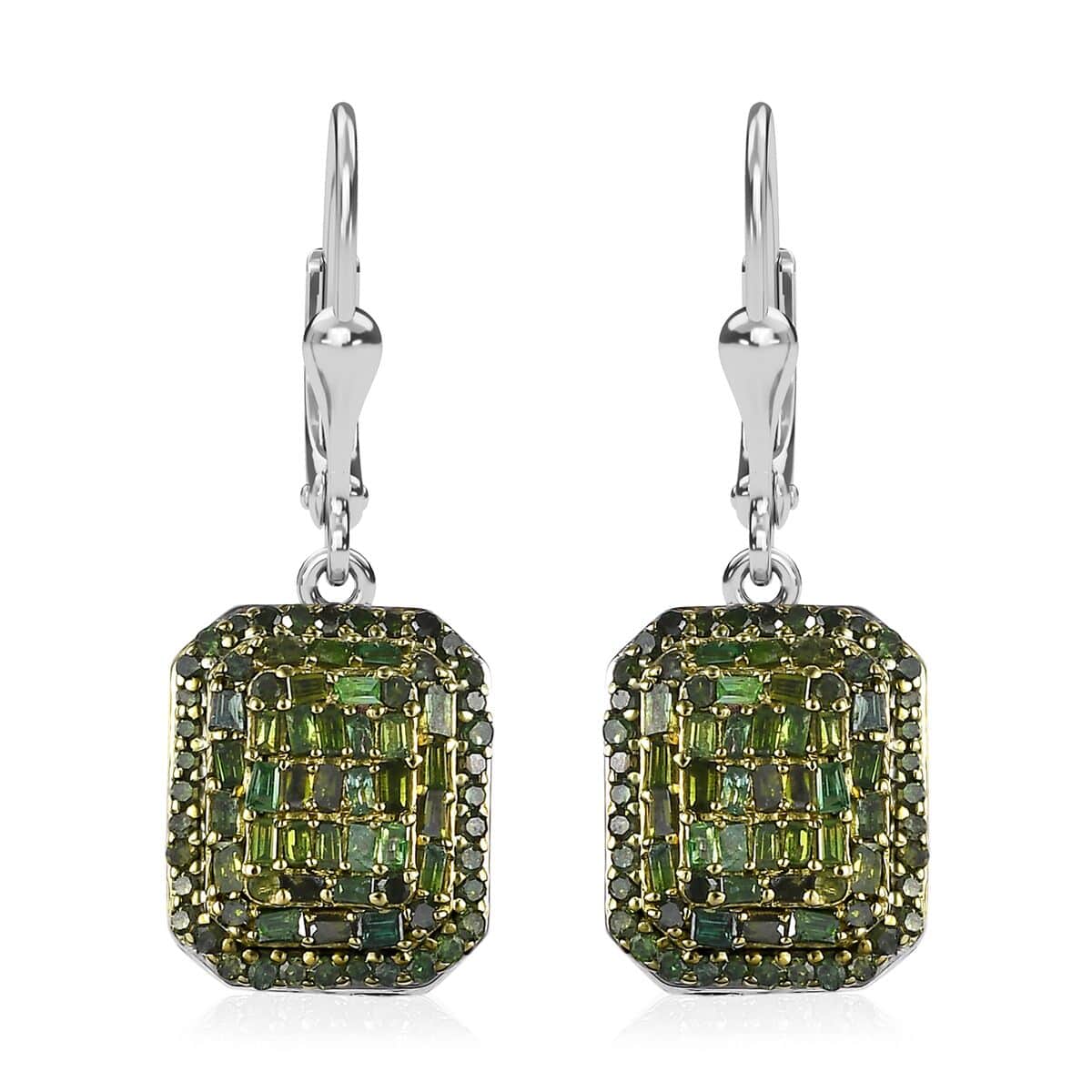 Green Diamond 1.00 ctw Lever Back Earrings in Rhodium Over Sterling Silver image number 0