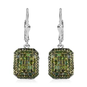 Green Diamond 1.00 ctw Lever Back Earrings in Rhodium Over Sterling Silver