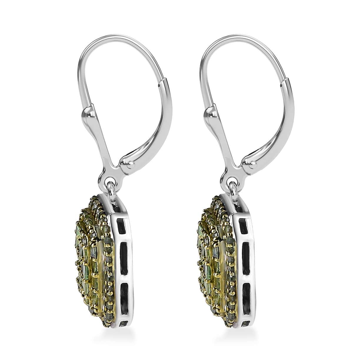 Green Diamond 1.00 ctw Lever Back Earrings in Rhodium Over Sterling Silver image number 3